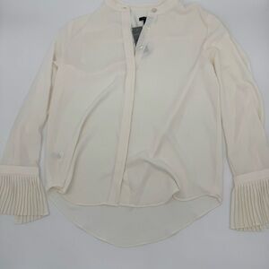 Ann Taylor Petite Sheer Ivory Button Front Blouse with Pleated Sleeves NWT XSP